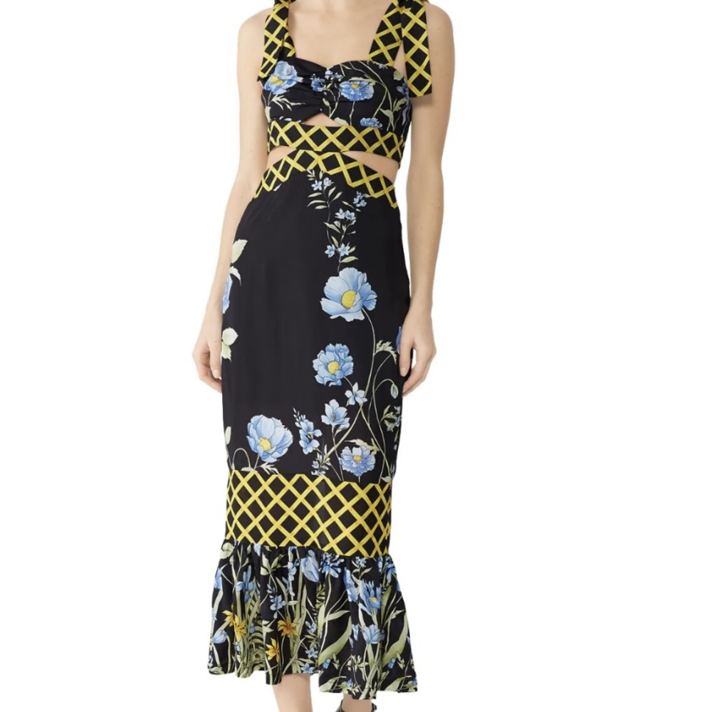 Alice McCall Cut Out Midriff MIDI Dress  Dark Floral Dress size US 8 EU 40 NWT